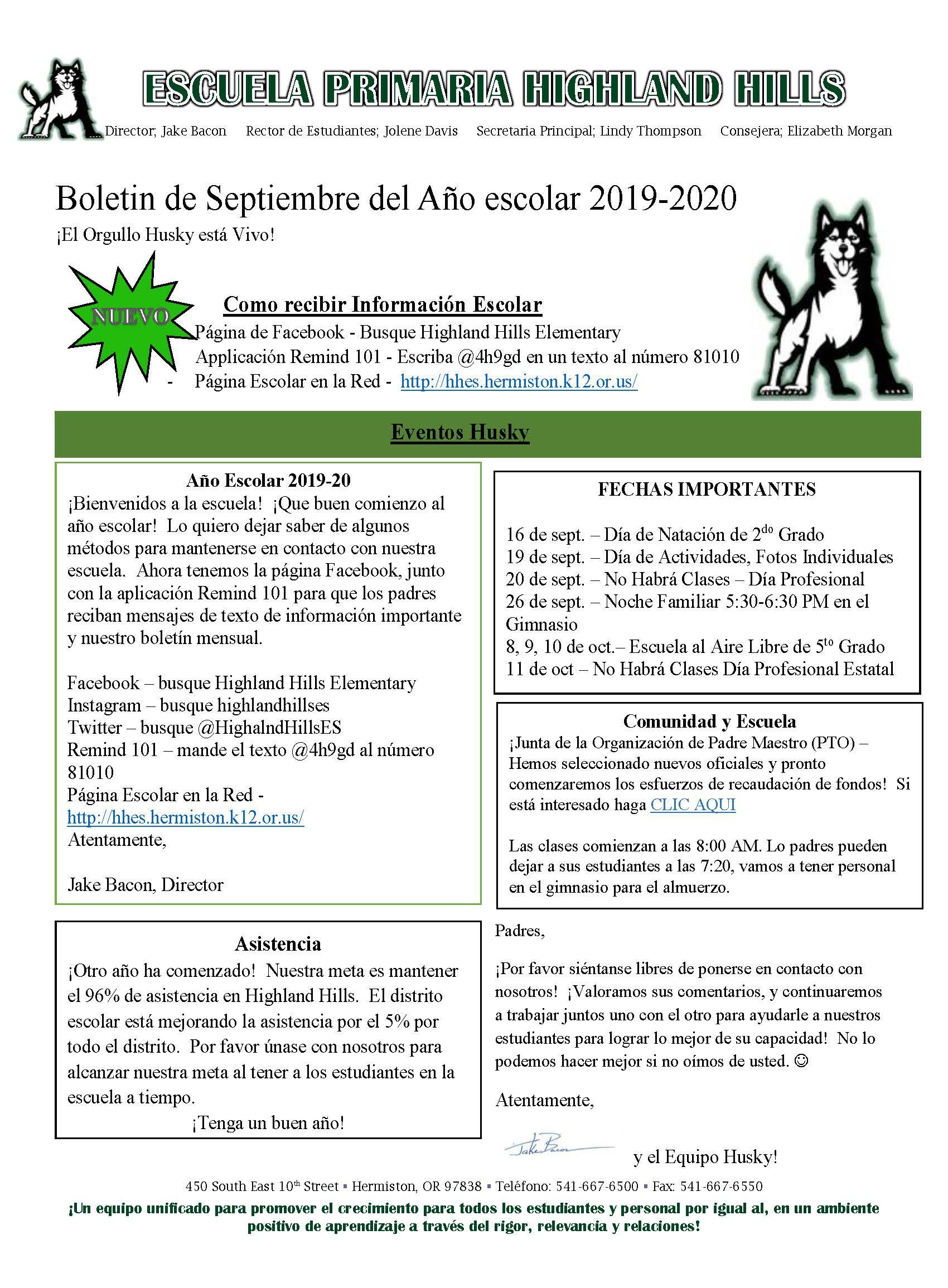 September's newsletter in Spanish. 